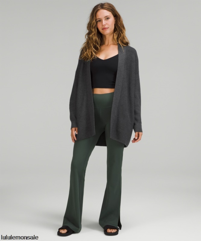 Lululemon Damen DELULU483 | Gerippter Langer Wickelpullover Aus Merinowollmischung Schwarz Meliert